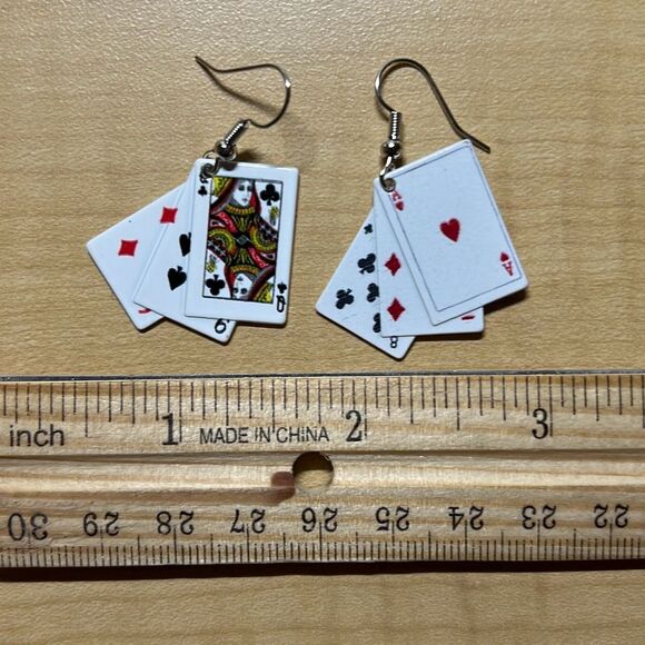 Playing Card Dangle Earrings - Picture 2 of 3